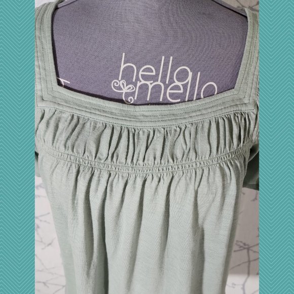 by Anthropologie Pastel Green Square Neck Ruched Tee - Picture 2 of 5